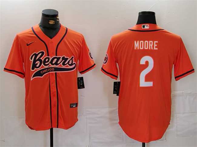 Men%27s Chicago Bears #2 DJ Moore Orange With Patch Cool Base Stitched Baseball Jersey